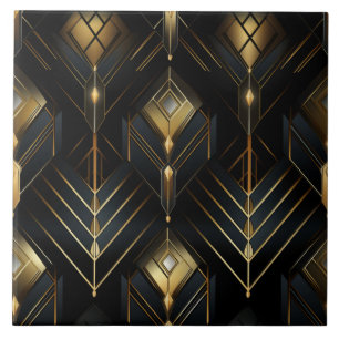 Carreau Art Déco diamants en gouttes noirs et or