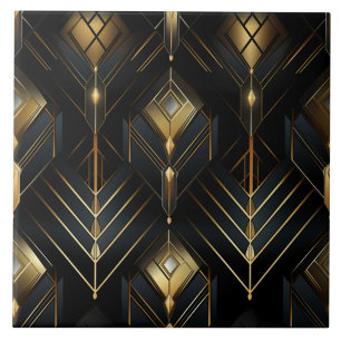 Carreau Art Déco diamants en gouttes noirs et or