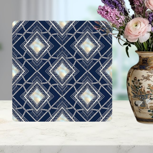 Carreau Art Deco Diamond Geometric Silver Navy Inlay (Créateur téléchargé)