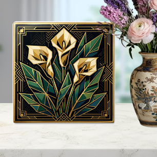 Carreau Art Déco Floral Géométrique Lys Calla Or Vert