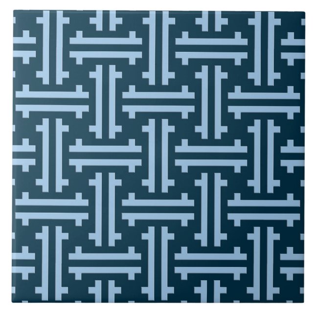 Carreau Art déco Fret chinois, Indigo et Sky Blue (Devant)