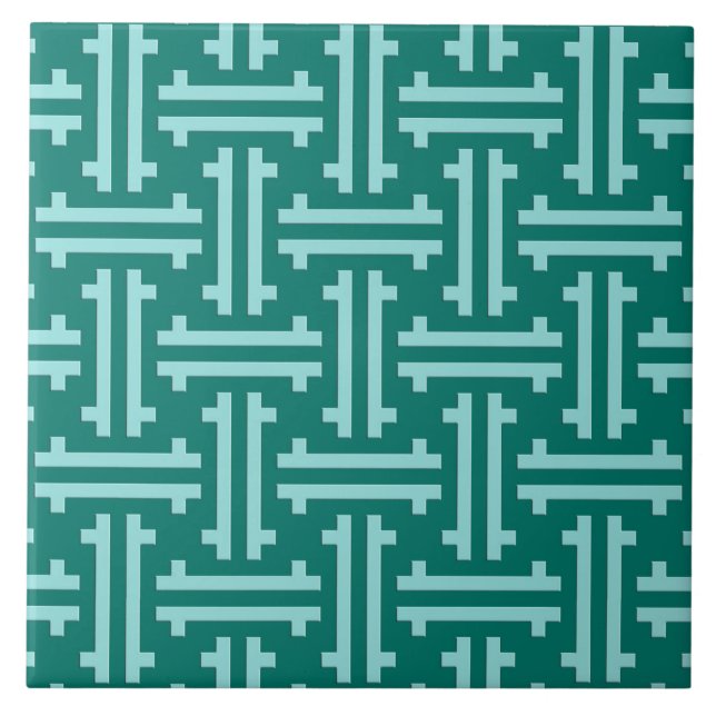 Carreau Art déco furet chinois, turquoise et aqua (Devant)