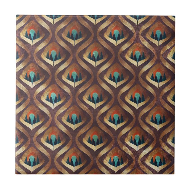 Carreau Art Déco Géométrique Gras en Teintes de Sarcelle e (Devant)