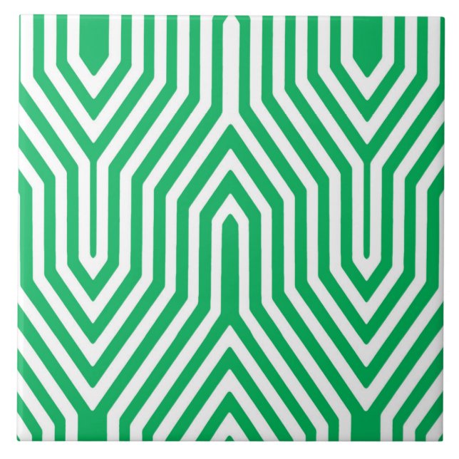 Carreau Art Déco géométrique - Jade vert et blanc (Devant)