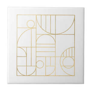 Carreau Art Déco géométrique moderne Faux Gold/White Desig