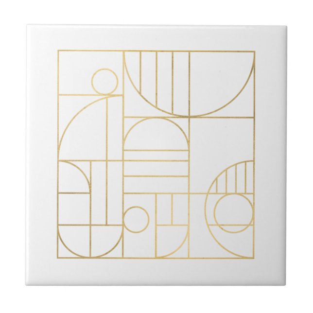 Carreau Art Déco géométrique moderne Faux Gold/White Desig (Devant)