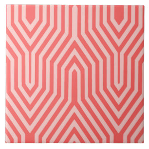 Carreau Art Déco géométrique - rose corail et rose coquill