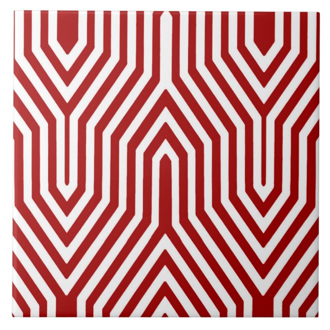 Carreau Art Déco géométrique - rouge foncé et blanc (Devant)