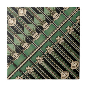 Carreau Art déco géométrique vert Art nouveau