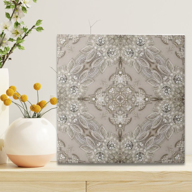 Carreau Art Déco Glamour Vintage Mode Gris Beige (Art Deco Glamorous Vintage Fashion Grey Beige Ceramic Tile)