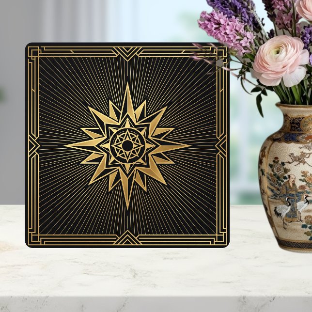 Carreau Art Deco Gold Sunburst Compass Graphic Black   (Créateur téléchargé)