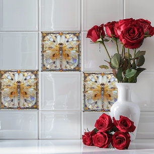 Carreau Art Déco Libellule Verre Teinté Pierres Précieuses