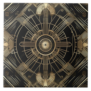Carreau Art Déco luxueux, noir et or, géométrie