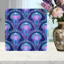Art Déco Méduse Violet Rose Turquoise Géométrique