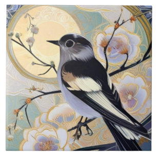 Carreau Art Déco Nouveau Oiseau sur Branche Floral Muté