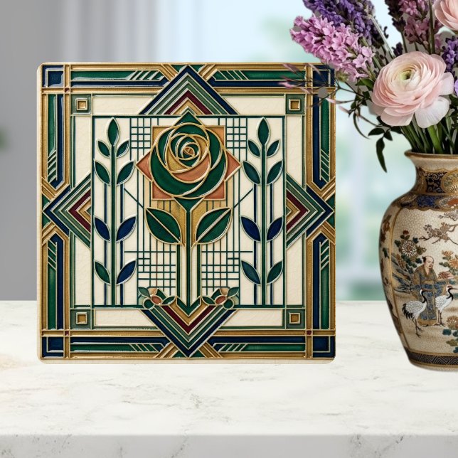 Carreau Art Déco Rose Géométrique Vert Émeraude (Créateur téléchargé)