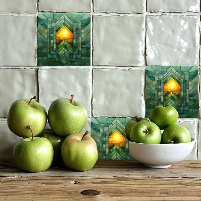 Carreau Art Déco Rouge Turquoise Vert Or Soleil (Créateur téléchargé)