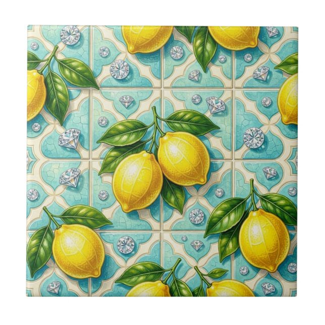 Carreau Art Déco sans couture citrons et diamants (Devant)