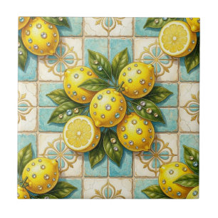 Carreau Art Déco sans couture citrons et diamants