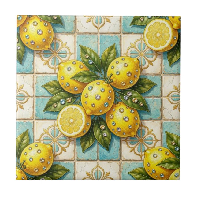 Carreau Art Déco sans couture citrons et diamants (Devant)