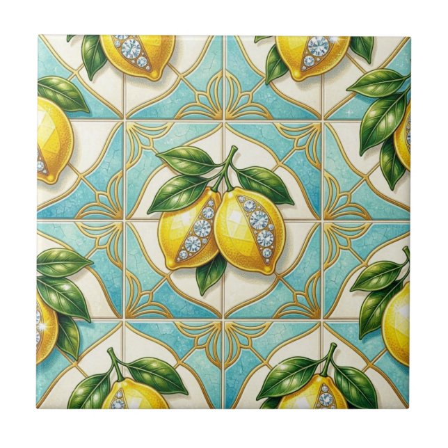 Carreau Art Déco sans couture citrons et diamants (Devant)