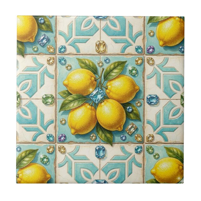 Carreau Art Déco sans couture citrons et diamants (Devant)