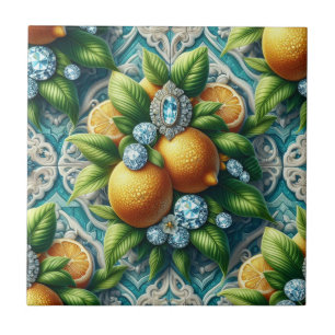 Carreau Art Déco sans couture citrons et diamants