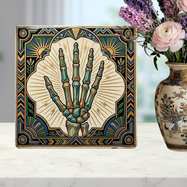 Carreau Art Deco Skeleton Hand Green Gold Geometric Design (Créateur téléchargé)