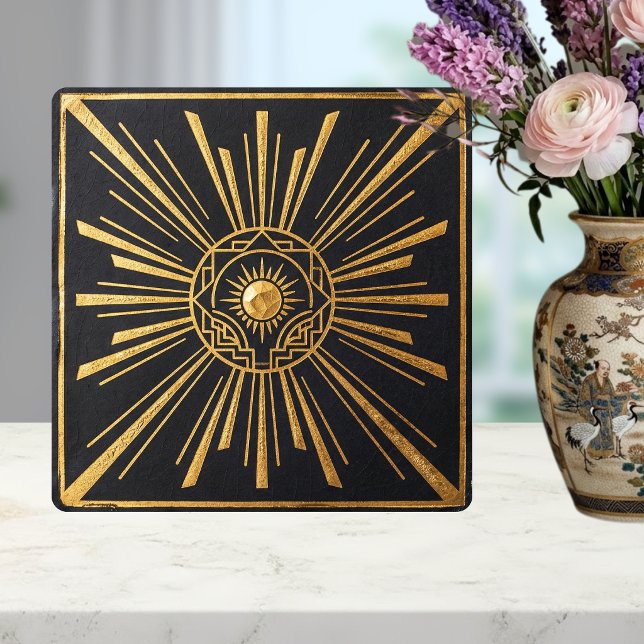 Carreau Art Deco Sunburst Gold Black Geometric Design (Créateur téléchargé)