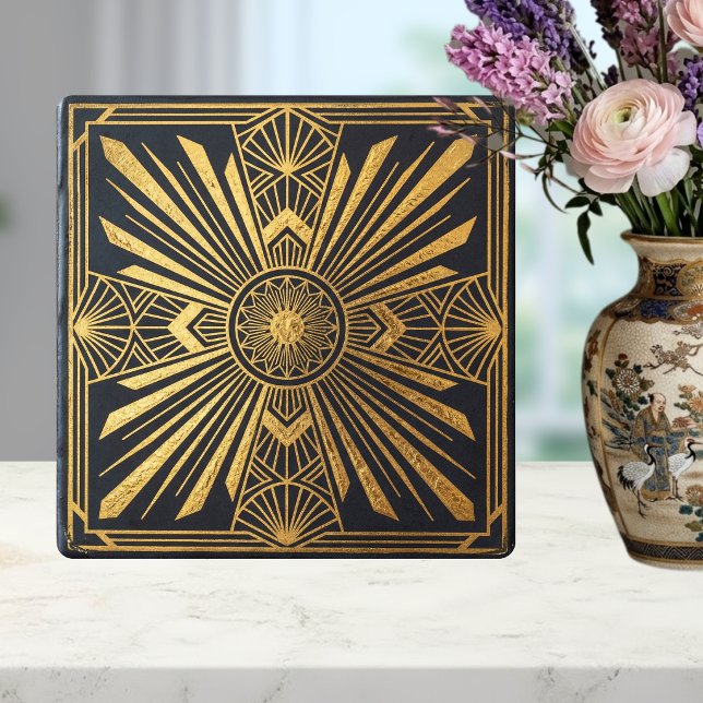 Carreau Art Deco Sunburst Gold Black Geometric Design (Créateur téléchargé)