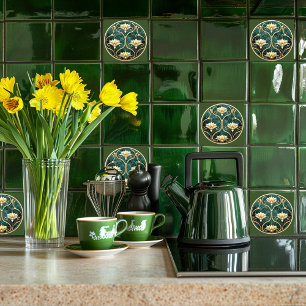 Carreau Art Déco Vert Or Blanc Gris