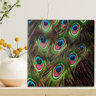 Carreau art déco vert turquoise turquoise plumes paon