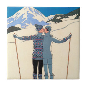 Carreau Art Déco vintage, Amants dans la neige par George 
