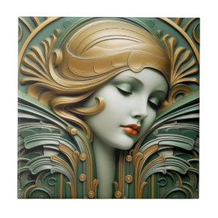 Carreau Art déco vintage Art Nouveau Vert Or