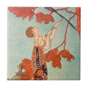 Carreau Art Déco vintage, Oiseau Volage de George Barbier