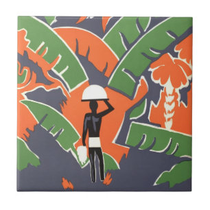 Carreau Art Déco vintage Voyage, Autochtone dans la jungle