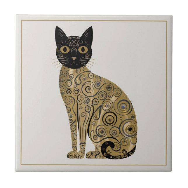 Carreau Art décoratif de chat noir dans le style de Gustav (Devant)