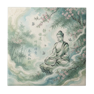 Carreau Art d'encre de bambou Bouddha méditant