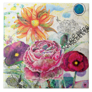 Carreau Art du collage multimédia fantaisiste