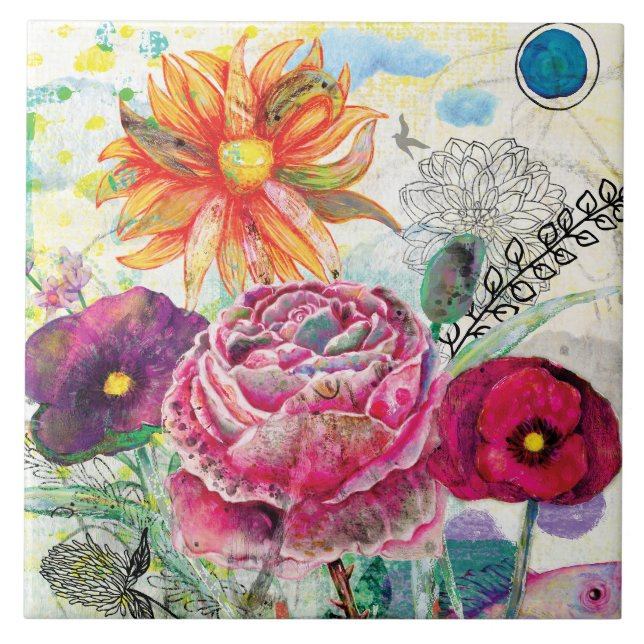 Carreau Art du collage multimédia fantaisiste (Devant)