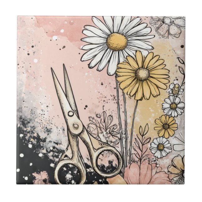 Carreau Art floral abstrait aquarelle (Devant)