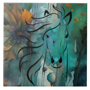 Carreau Art floral Abstrait d'automne Cheval sauvage