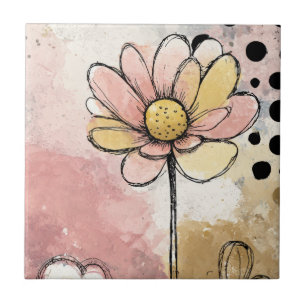 Carreau Art floral aquarelle vintage à pois (2)