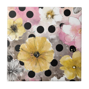 Carreau Art floral aquarelle vintage à pois (3)