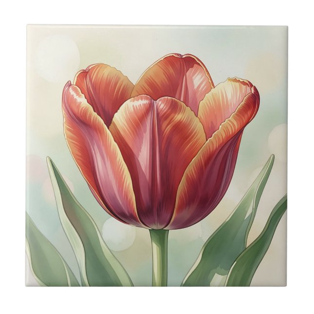 Carreau Art floral de tulipe rouge vibrant (Devant)