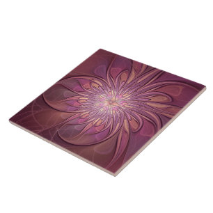 Carreau Art floral fractal moderne abstrait couleurs de ba