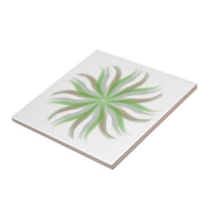 Carreau Art floral vert gris brun feuilles libres
