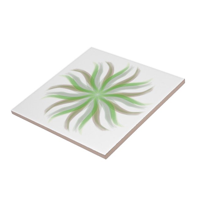 Carreau Art floral vert gris brun feuilles libres (Côté)