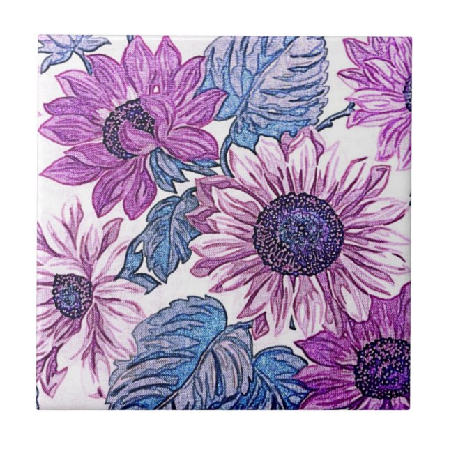 Carreau Art floral vintage bleu et violet (Devant)