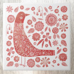 Carreau Art folklorique d'oiseaux<br><div class="desc">Art folklorique scandinave style rouge et blanc oiseau et fleurs design. Art original de Nic Squirrell.</div>